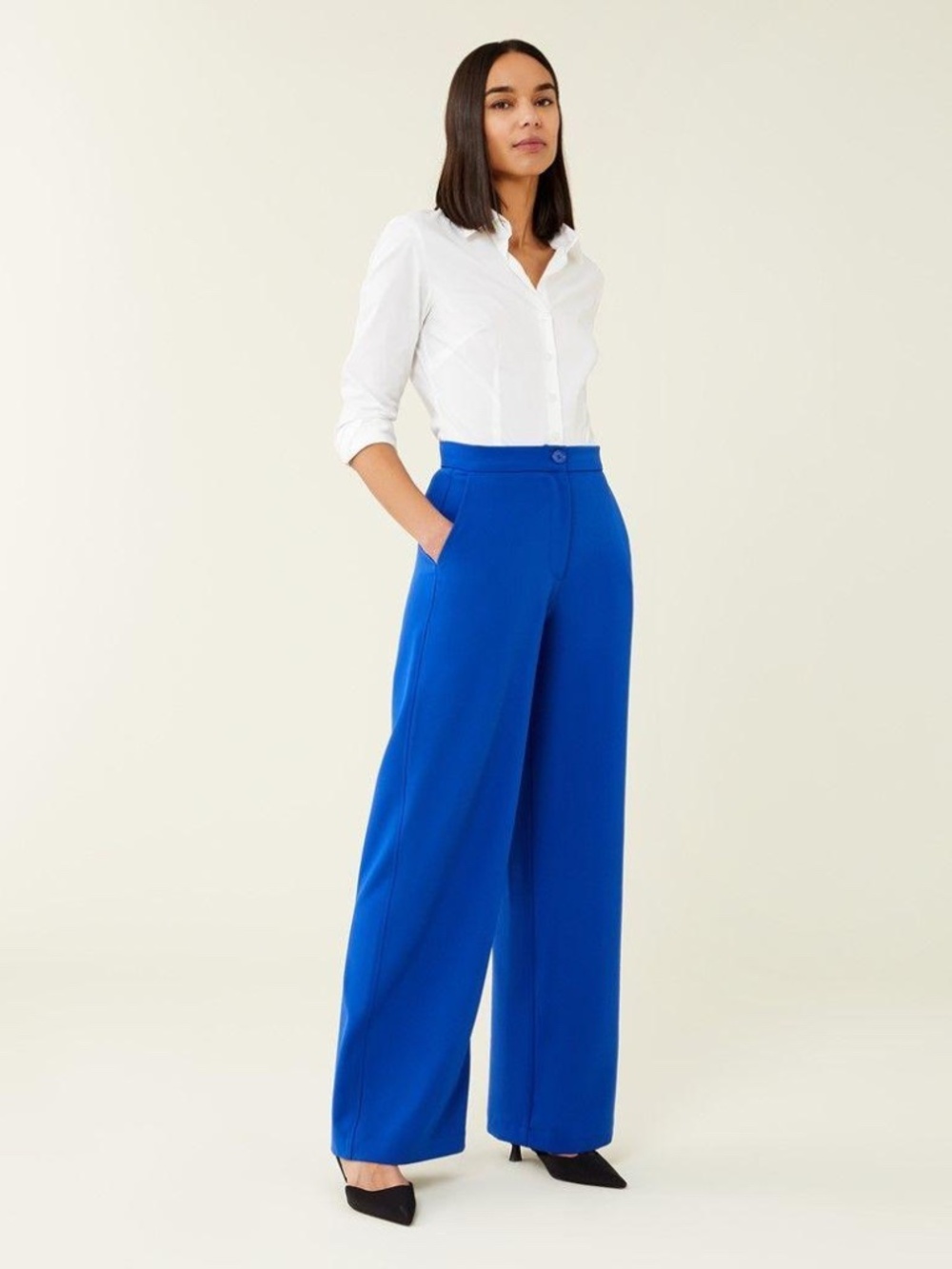 The Fold Adelaide Cobalt Blue High Rise Wide Leg Trousers US 6- Long Inseam!